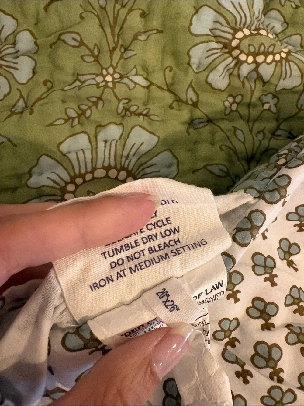 John Robshaw || Jeeva Quilted Shams Pair Sage Green Floral Block Print Standard